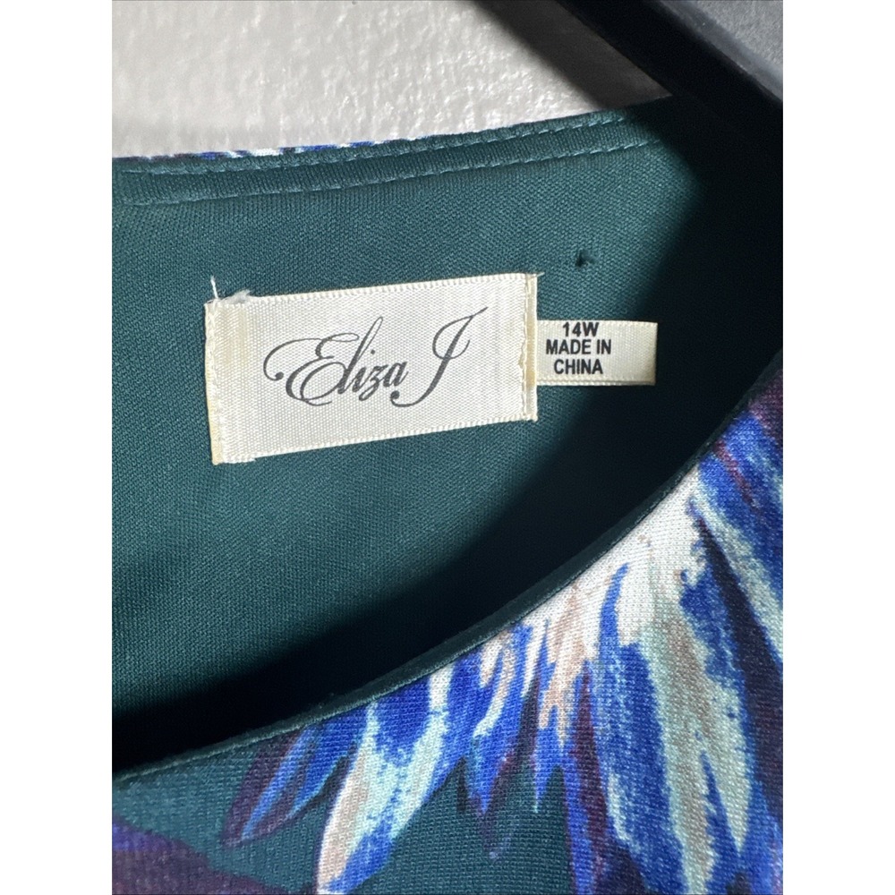 ELIZA J Womens Size 14W Sheath Dress Green Floral 3/4 Sleeve Classic Work - Picture 4 of 8